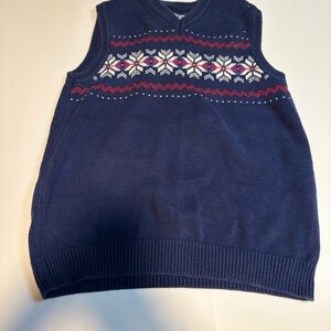 Chaps Women’s Medium Navy Sleeveless Sweater Vest Pullover Snowflake Cotton